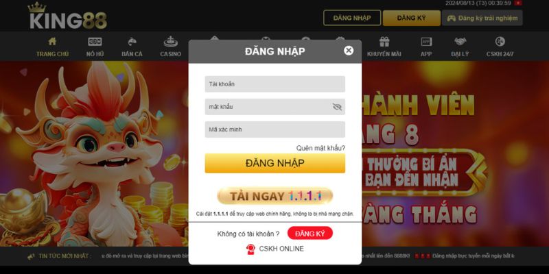 Đăng nhập siêu đơn giản và nhanh chóng tại King88